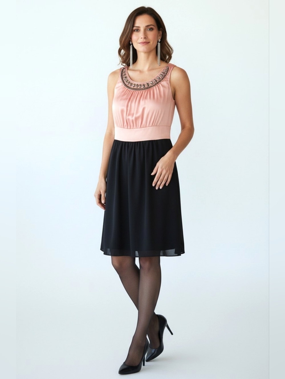 HAANI Dress Sz MP PINK BLACK Sleeveless Exotic Beaded Prom Wedding Crystals GLAM